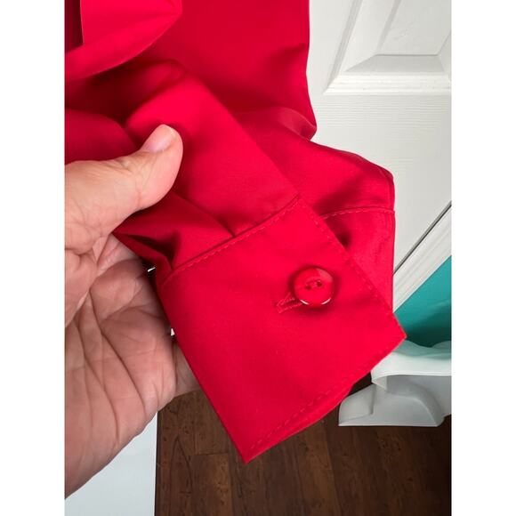 Vintage Joanna Red Career Secretary Christmas Blouse Embroidered Holidays Large - Picture 6 of 9